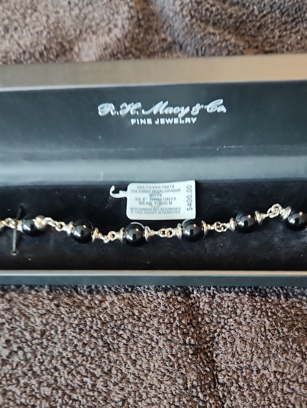 Macy's Fine Jewerly Cultured Pearl Black Onyx SS Toggle Closure Bracelet
